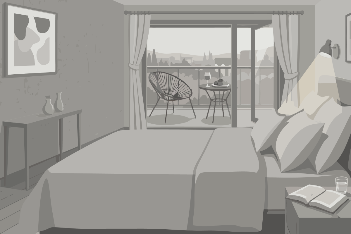 Superior Corner, Larger Guest room, 1 King, Hillside view